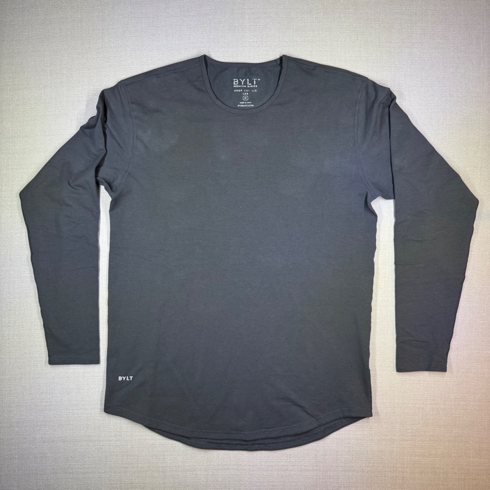BYLT Premium Basics Men XL Drop Cut LS Lux Charcoal Gray Long Sleeve Shirt